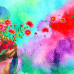 human red heart healing flower flow in universe love spiritual mind mental health chakra power abstract soul art watercolor painting illustration design drawing